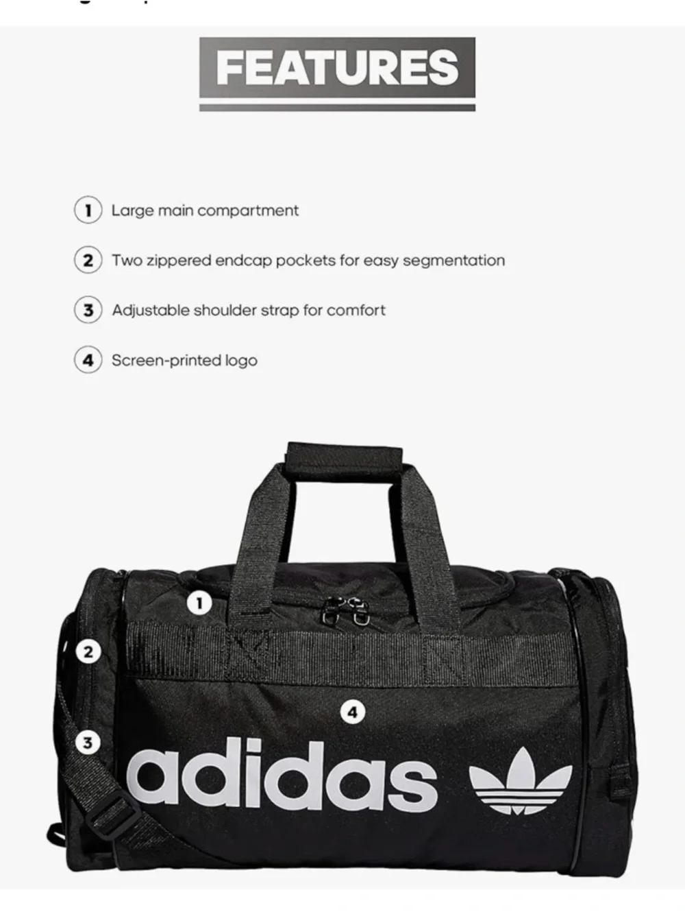 Adidas Black Original Unisex Duffel Bag - Classic Logo. See all Pics - Picture 5 of 7